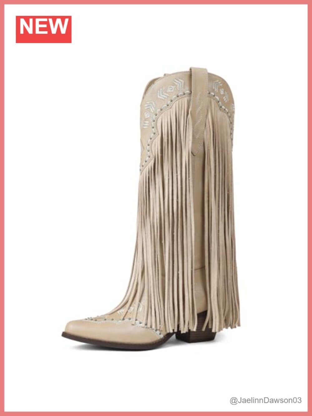 Fringe Knee High Western Boots Faux Leather Block Heel Pull On